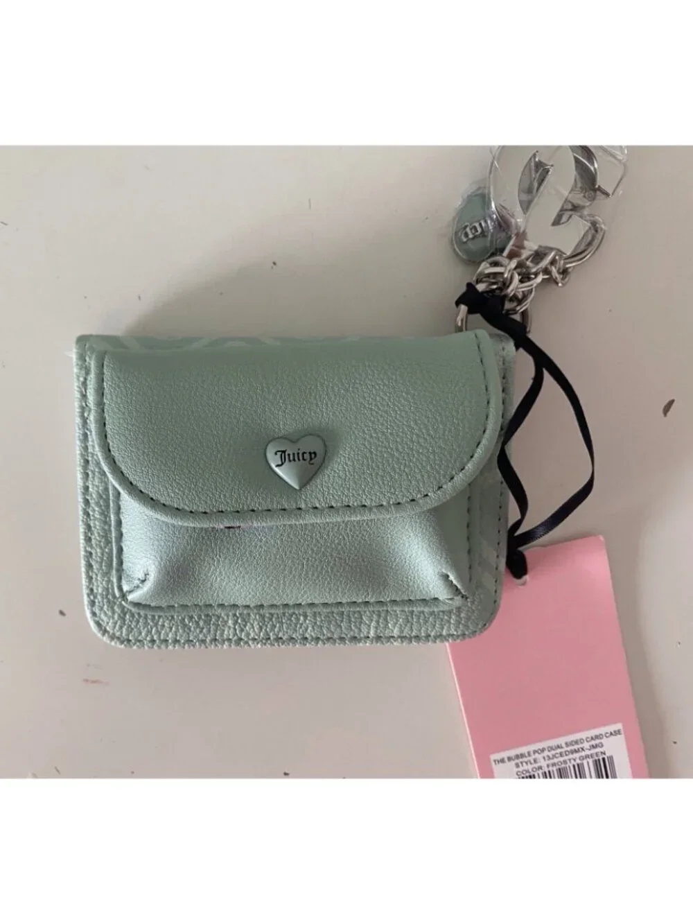 Juicy Couture The Bubble Pop Dual Sided Card Case In Frosty Green W/Charm NEW